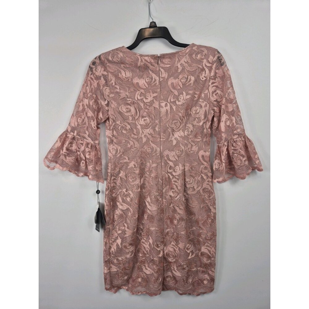 Adrianna Papell Women's Dress Size 10 V-Neck Bell Sleeves Embroidered Pink (63) - Picture 3 of 15
